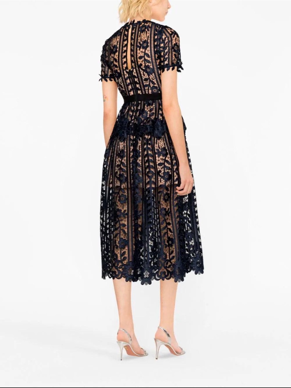 Self-Portrait Navy and Nude Floral Lace Midi Dress